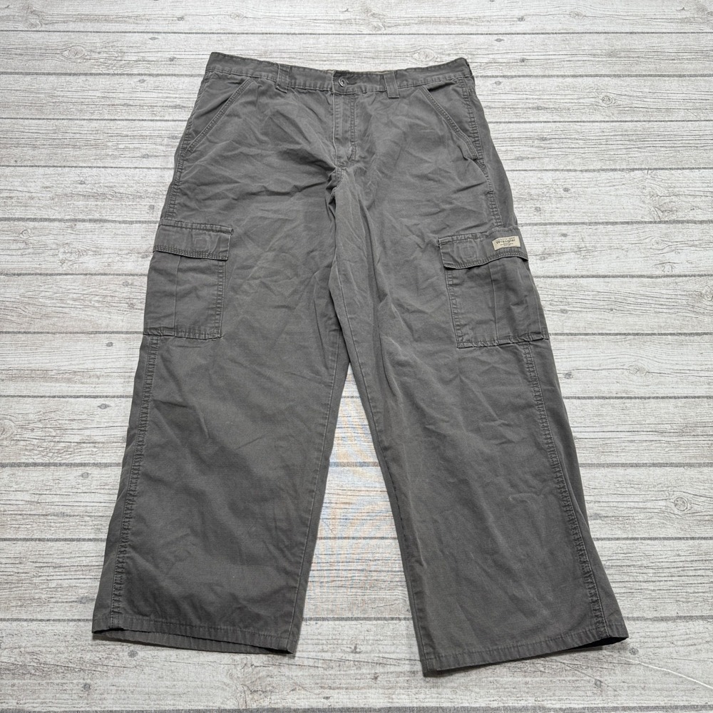 Wrangler Cargo Pants Mens 36x30 Gray Ripstop Cotton Relaxed Fit Workwear Utility